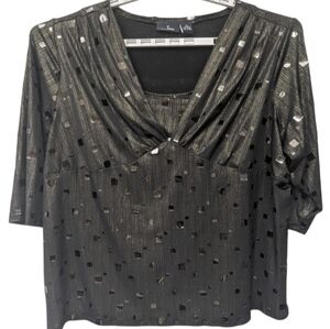 Java 3X (26/28) Black Shimmer Blouse With Gold Threads And Ice-like Decals